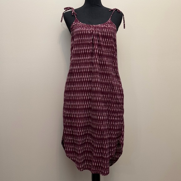 Madewell Womens S Ikat Burgundy Patterned Midi Dress Tie Strap Boho Shift Pocket - Picture 1 of 9